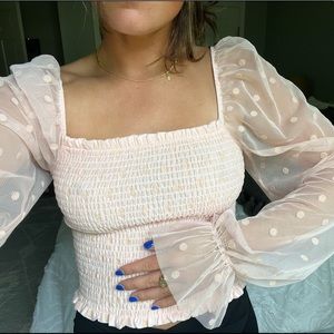 Polka-Dot Sheer long sleeve cropped top